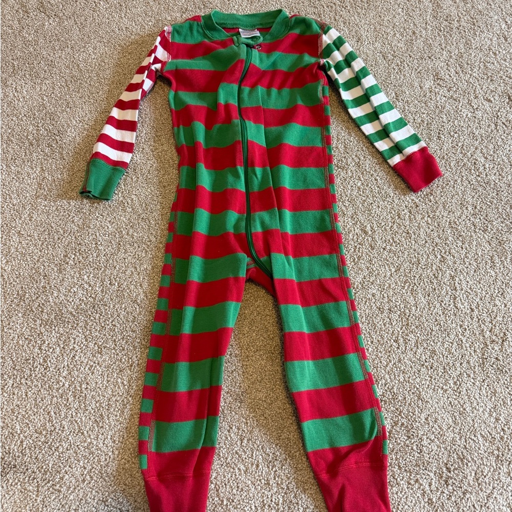 3T Hanna Andersson Red & Green Striped Kids Footless Pajamas